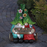 Exhart Multicolored Resin 13 in. H Gnome Couple w/Sign Solar Statue