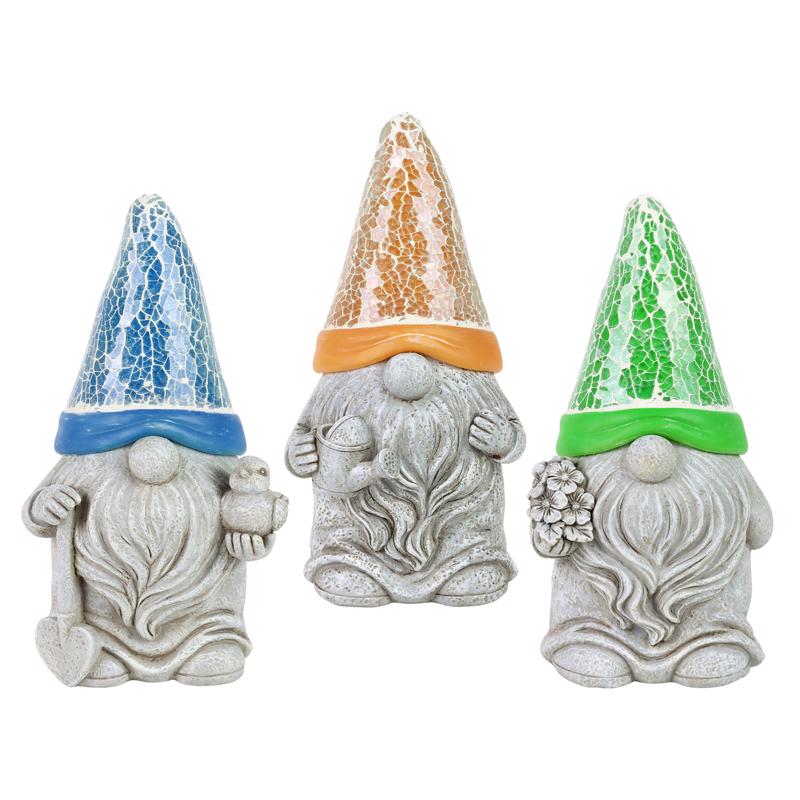 Exhart Assorted Resin 8 in. H Mosaic Hat Gnomes Solar Statue, Pack of 3
