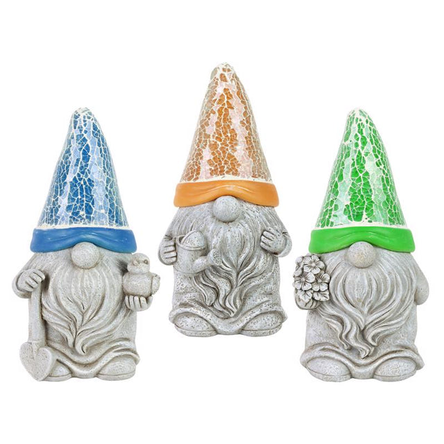 Exhart Assorted Resin 8 in. H Mosaic Hat Gnomes Solar Statue, Pack of 3
