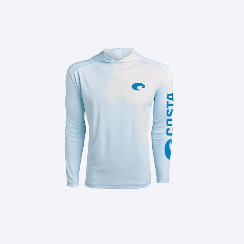 Costa M Long Sleeve Men's Hooded Arctic Blue Technical Hood Tee Shirt