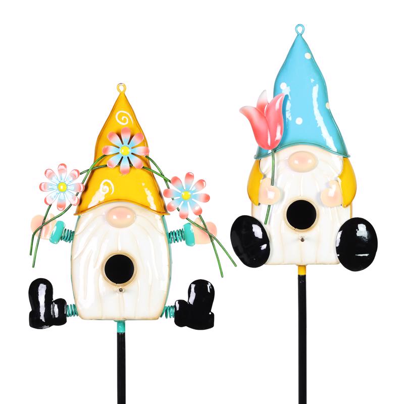 Exhart Assorted Metal 46 in. H Gnome Birdhouse Yard Stake, Pack of 6