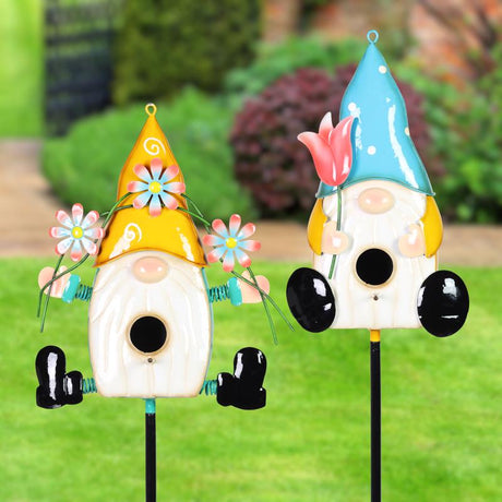 Exhart Assorted Metal 46 in. H Gnome Birdhouse Yard Stake, Pack of 6