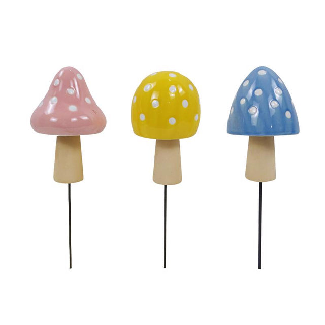 Alpine Multicolored Ceramic 11 in. H Mushroom Planter Stake, Pack of 9