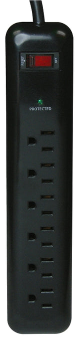 PowerZone OR802225 Surge Protector Tap Strip, 125 V, 15 A, 6-Outlet, 1000 Joules Energy, Black
