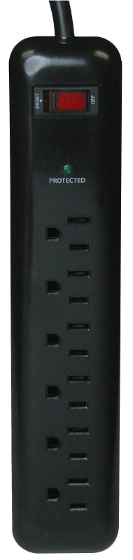 PowerZone OR802225 Surge Protector Tap Strip, 125 V, 15 A, 6-Outlet, 1000 Joules Energy, Black