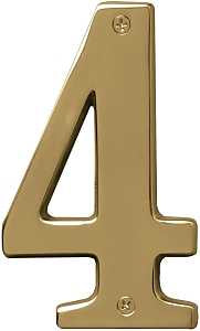 Hy-Ko BR-51PB, Prestige Series BR-51PB/4 House Number, Character: 4, 5 in H Character, Solid Brass, Pack of 3