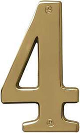 Hy-Ko BR-51PB, Prestige Series BR-51PB/4 House Number, Character: 4, 5 in H Character, Solid Brass, Pack of 3