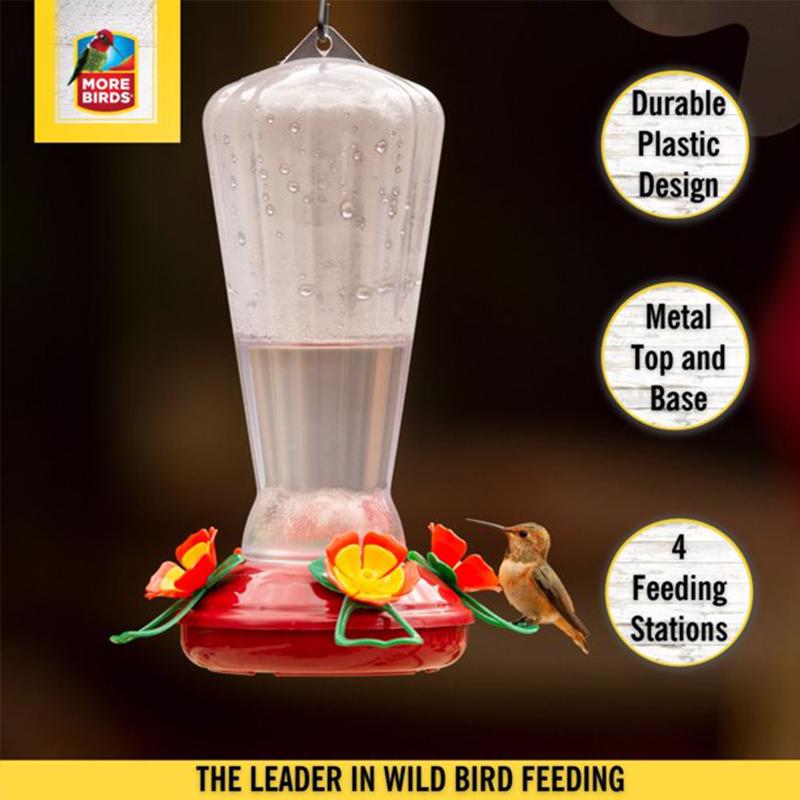 More Birds Hummingbird 25 oz Plastic Nectar Bird Feeder 4 ports, Pack of 4