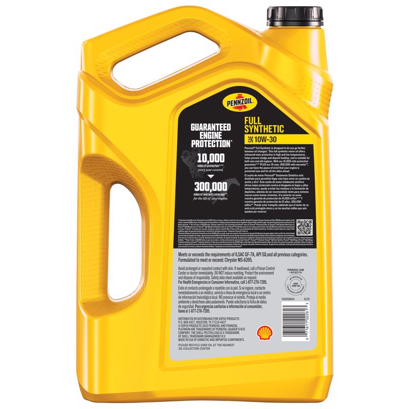 Pennzoil Full Synthetic 10W-30 Synthetic Motor Oil 5 qt 1 pk, Pack of 3