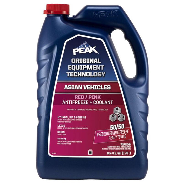 Peak Asian Red/Pink 50/50 Antifreeze/Coolant 1 gal, Pack of 6