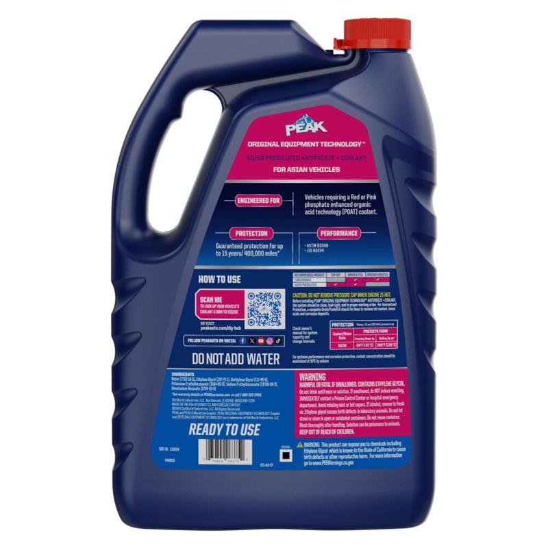 Peak Asian Red/Pink 50/50 Antifreeze/Coolant 1 gal, Pack of 6