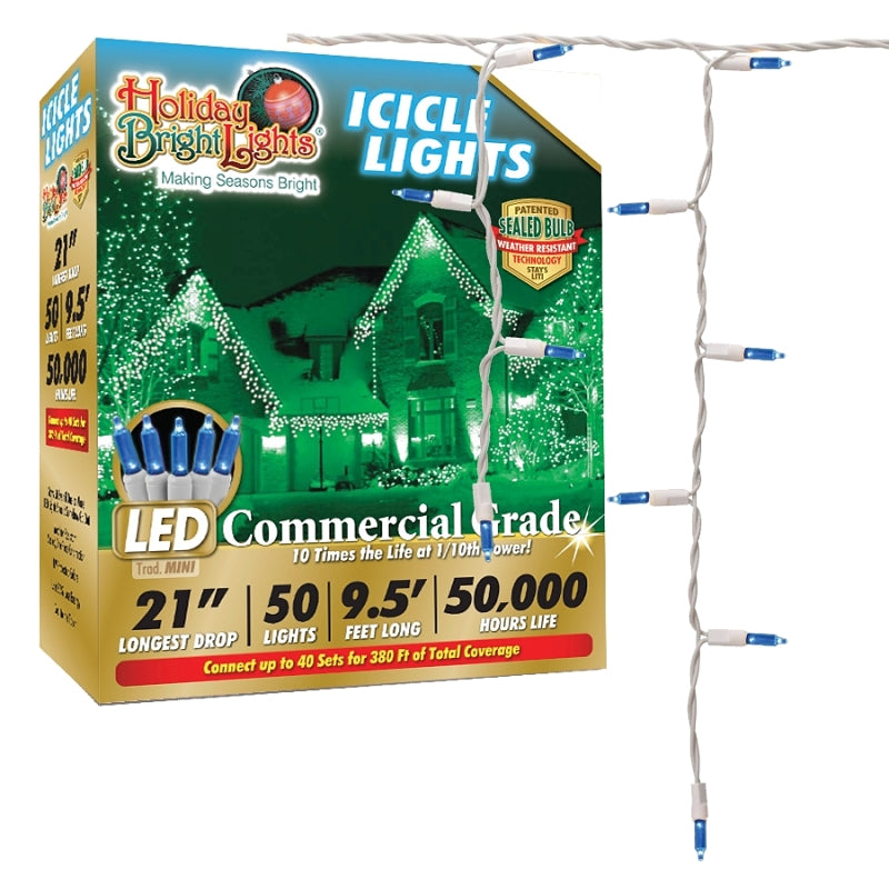 Holiday Bright Lights LEDBX-T570IC-BL Icicle Light Set, 70-Lamp, LED Lamp, Blue Light, 50,000 hr Average Life