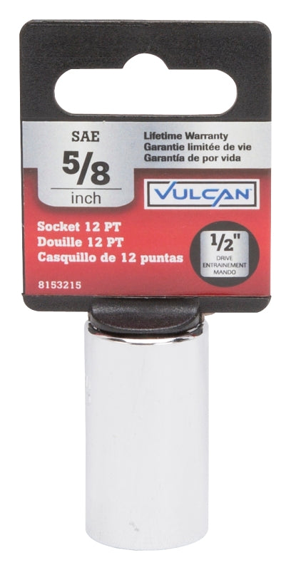 Vulcan MT6515878 Drive Socket, 5/8 in Socket, 1/2 in Drive, 12-Point, Chrome Vanadium Steel, Chrome