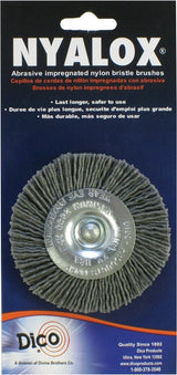 Dico 541-771-3 Mounted Wheel Brush, Nylon Bristle, 3 in Dia, 1/4 in Arbor/Shank