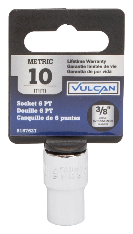 Vulcan MT6498836 Drive Socket, 10 mm Socket, 3/8 in Drive, 6-Point, Chrome Vanadium Steel, Chrome