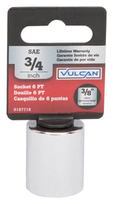 Vulcan MT6495329 Drive Socket, 3/4 in Socket, 3/8 in Drive, 6-Point, Chrome Vanadium Steel, Chrome