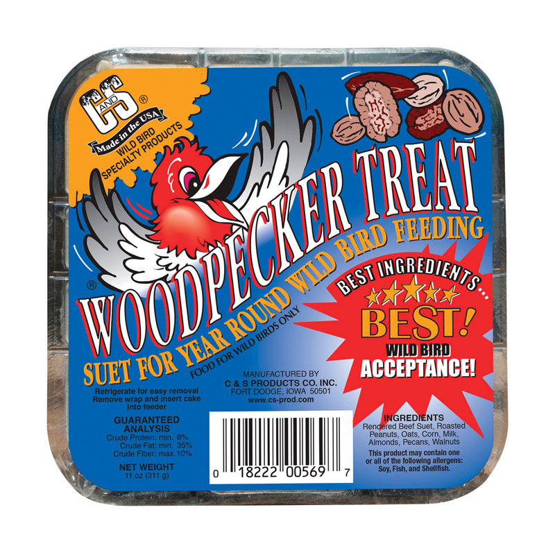 C&S Products Woodpecker Treat Assorted Species Beef Suet Wild Bird Food 11 oz, Pack of 12
