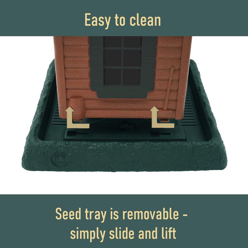 North States Log Cabin Wild Bird 1 lb Plastic Hopper Bird Feeder 4 ports, Pack of 2