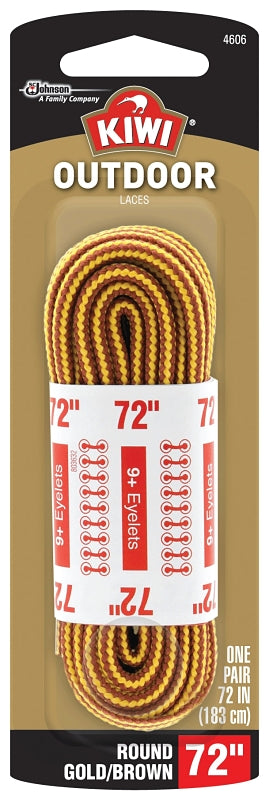 Kiwi 70448 Boot Lace, Round, Braided Nylon, Brown/Yellow, 72 in L, Pack of 3