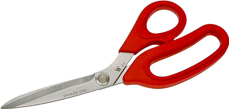 Crescent Wiss W812 Household Scissor, 8-1/2 in OAL, 3-1/2 in L Cut, Stainless Steel Blade, Gray/Red Handle