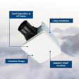 Broan Roomside Series BE8 Bathroom Exhaust Fan, 7-1/2 in L, 7-1/4 in W, 0.2 A, 120 V, 1-Speed, 80 cfm Air, Metal, White