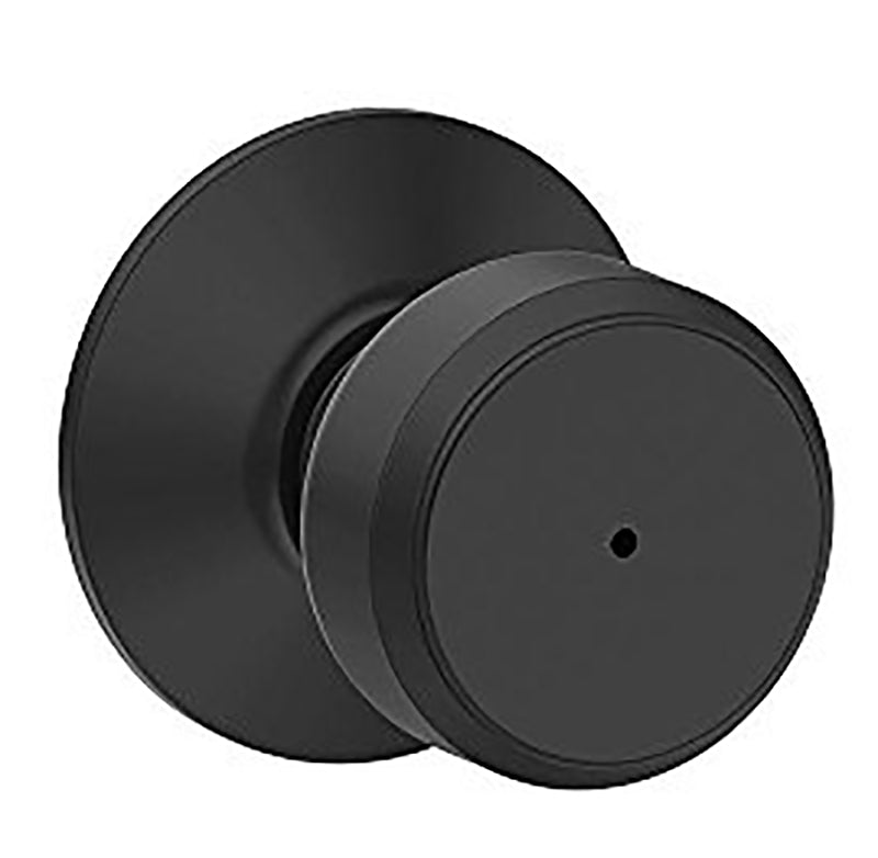 Schlage F Series F40 BWE 622 Privacy Lockset, Round Design, Knob Handle, Matte Black, Metal, Black, ADA Compliant