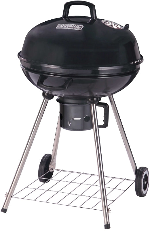 Omaha DFKP22443L Charcoal Kettle Grill, 2-Grate, 397 sq-in Primary Cooking Surface, Black, Steel Body