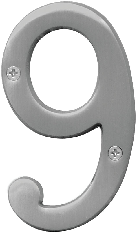 Hy-Ko BR-43SN, Prestige Series BR-43SN/9 House Number, Character: 9, 4 in H Character, Brass, Pack of 3