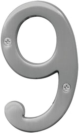 Hy-Ko BR-43SN, Prestige Series BR-43SN/9 House Number, Character: 9, 4 in H Character, Brass, Pack of 3