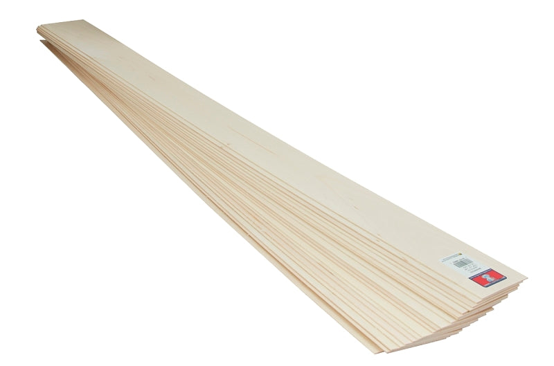 Midwest Products 5002 Craft Wood Sheet, 36 in L, 4 in W, 1/16 in Thick, Basswood, Pack of 10