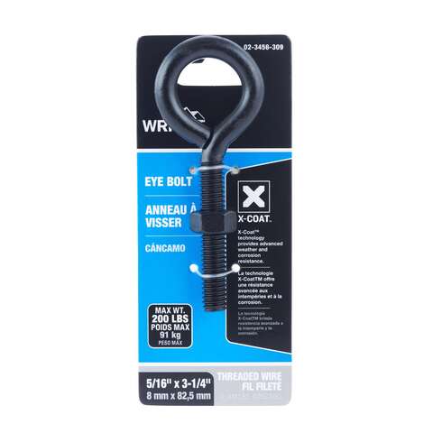 Wright 5/16 in. X 3-1/4 in. L Black Steel Eyebolt Nut Included