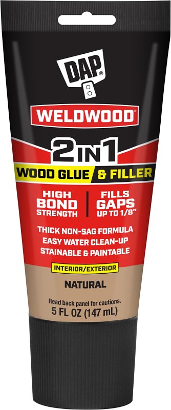 Weldwood 7079800484 2-in-1 Wood Glue and Filler, Solid, Slight, Natural, 5 oz Tube