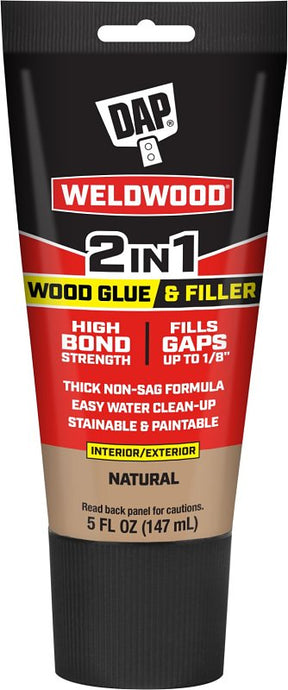 Weldwood 7079800484 2-in-1 Wood Glue and Filler, Solid, Slight, Natural, 5 oz Tube