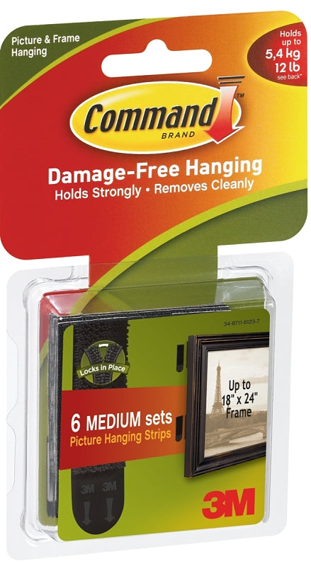 Command 17204BLK Picture Hanging Strip, 3 lb/set, Foam, Black