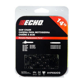 Echo 91PX Series 91PX52CQ Chainsaw Chain, Low Vibration, Low-Kickback Chain, 14 in L Bar, 0.05 in Gauge, 52-Link