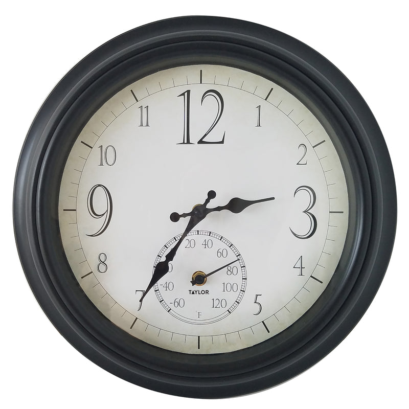 Taylor Decorative Clock/Thermometer Plastic Black 14 in., Pack of 2
