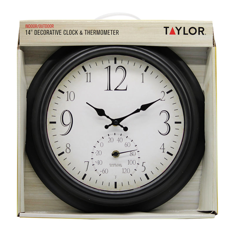 Taylor Decorative Clock/Thermometer Plastic Black 14 in., Pack of 2