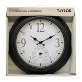 Taylor Decorative Clock/Thermometer Plastic Black 14 in., Pack of 2