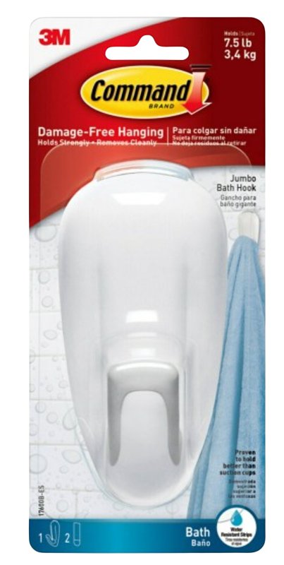 Command 17600B-ES Bath Jumbo Hook, 7.5 lb, 1-Hook, Plastic, White