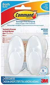 Command BATH18-ES Bath Hook, Plastic, Frosted