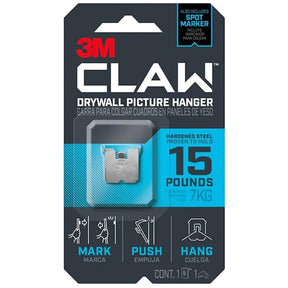 3M CLAW 3PH15M-1ES Drywall Picture Hanger, 15 lb, Steel, Push-In, 1/PK, Pack of 4