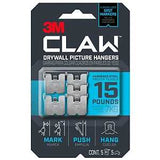 3M CLAW 3PH15M-5ES Drywall Picture Hanger, 15 lb, Steel, Push-In, 5/PK, Pack of 4