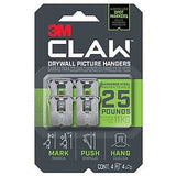 3M CLAW 3PH25M-4ES Drywall Picture Hanger, 25 lb, Steel, Push-In, 4/PK, Pack of 4