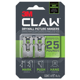 3M CLAW 3PH25M-4ES Drywall Picture Hanger, 25 lb, Steel, Push-In, 4/PK, Pack of 4