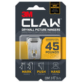3M CLAW 3PH45M-3ES Drywall Picture Hanger, 45 lb, Steel, Push-In, 3/PK, Pack of 4