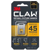 3M CLAW 3PH45M-1ES Drywall Picture Hanger, 45 lb, Steel, Push-In, 1/PK