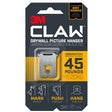 3M CLAW 3PH45M-1ES Drywall Picture Hanger, 45 lb, Steel, Push-In, 1/PK