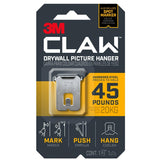 3M CLAW 3PH45M-1ES Drywall Picture Hanger, 45 lb, Steel, Push-In, 1/PK