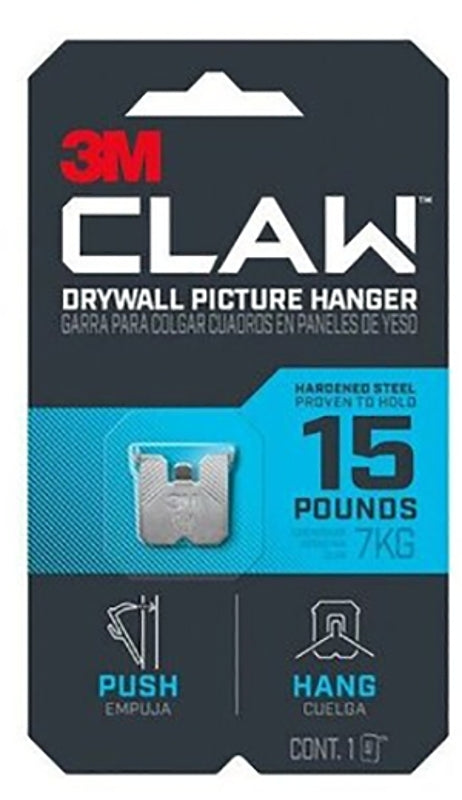 3M CLAW 3PH15-1ES-ALT Drywall Picture Hanger, 15 lb, Steel, 1/8 in Projection, Hanging, Wall Mounting