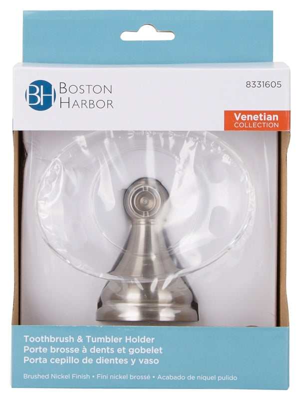 Boston Harbor L5057P-13B-10-3L Toothbrush/Tumbler Holder, Acrylic/Zinc, Brushed Nickel, Wall